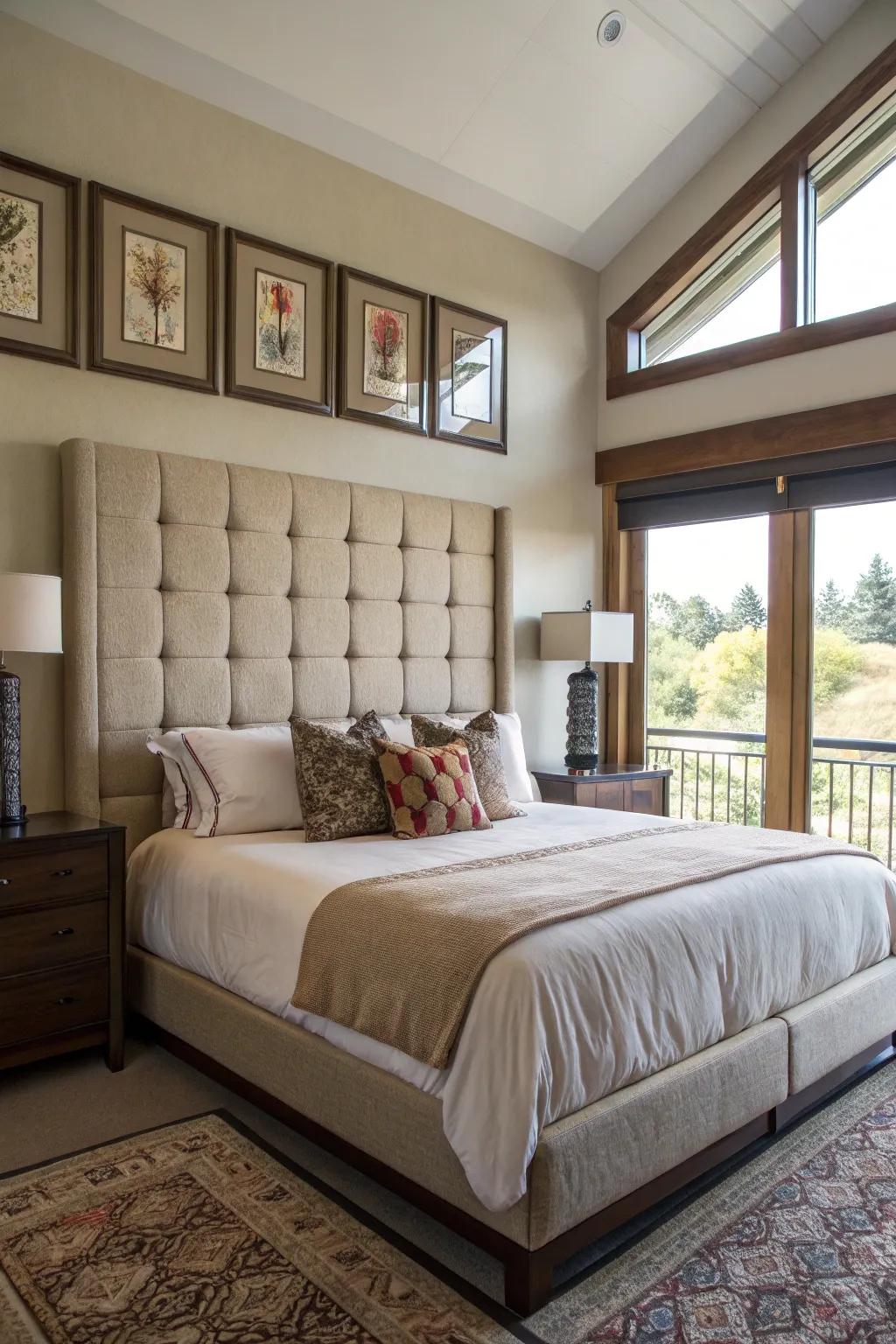 Vertical space is utilized to enhance the visual appeal of this king bed.