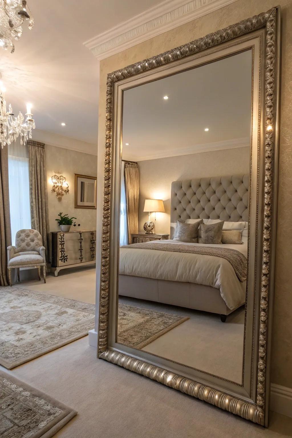 Mirrors reflect light and create the illusion of more space in your bedroom.