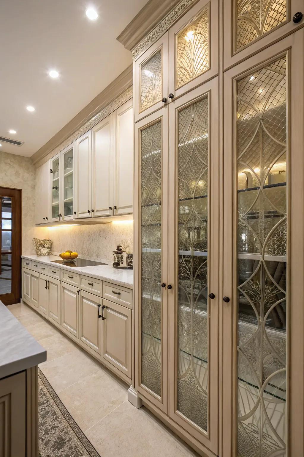 Textured cabinet doors introduce a tactile element to your kitchen.