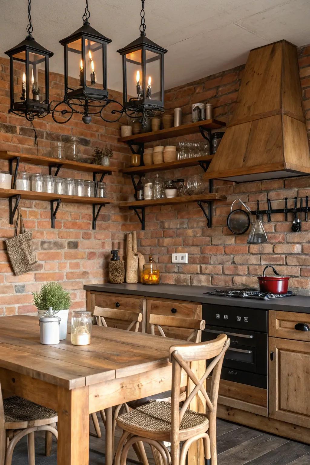 Rustic sconces add warmth and charm to kitchen spaces.