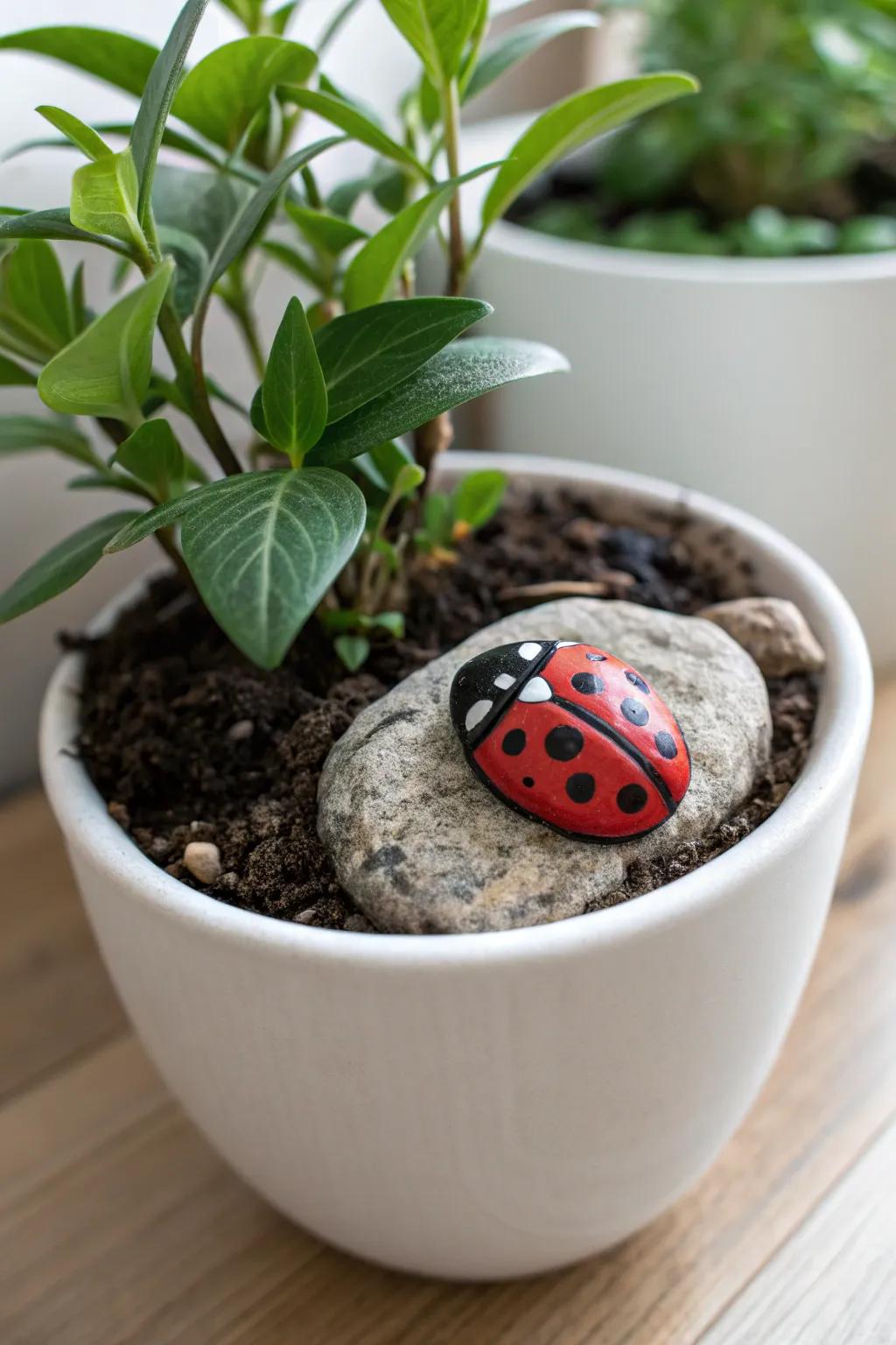 Bring a playful splash of color to your indoor jungle with these charming ladybug rock guardians!
