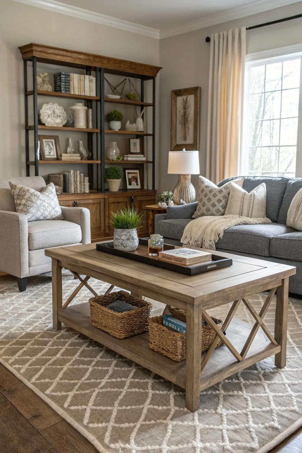 Layered rugs can spotlight key features in your home.