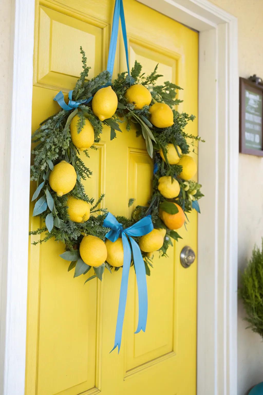 Personalize your lemon wreath with colorful ribbon accents.