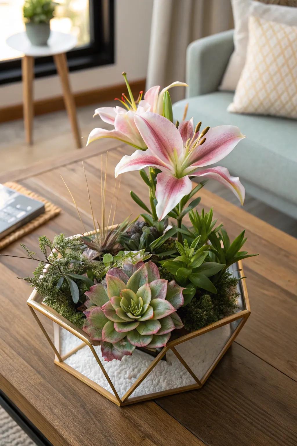 An intriguing fusion of lilies and succulents.