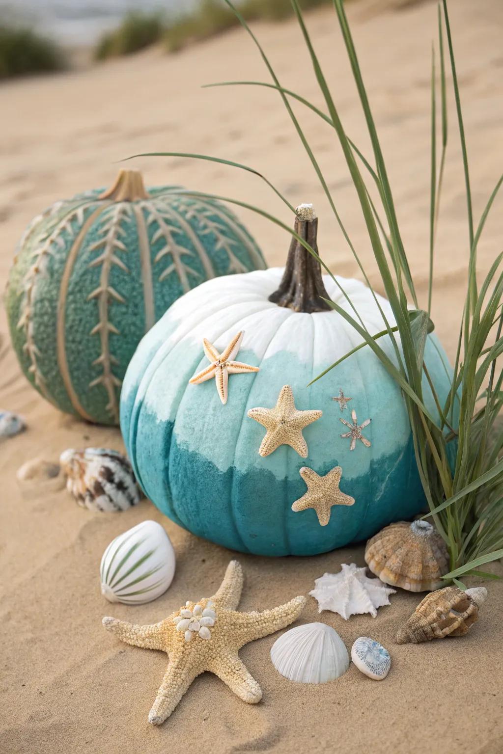 Sail away with an ocean-themed pumpkin that's a breath of fresh sea air.