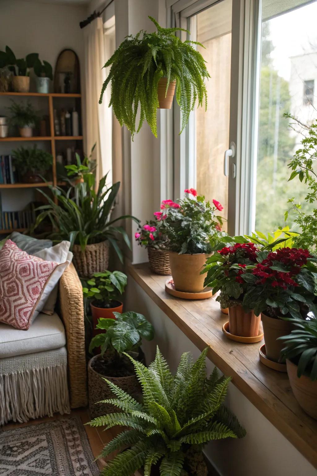 A lush and vibrant nook with an abundance of indoor plants.