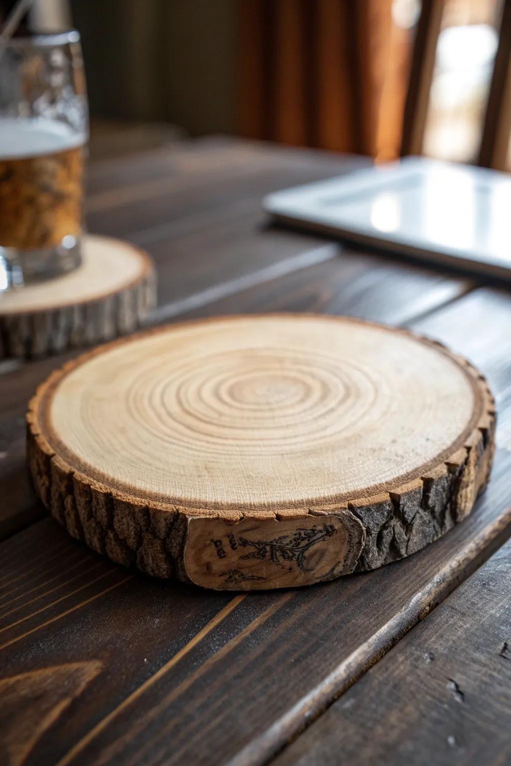 Elevate your gatherings with handcrafted log slice coasters, the perfect blend of nature and craftsmanship.