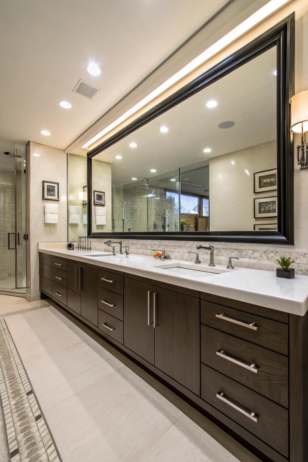 Mirrors expand the space and add elegance to bathroom designs.