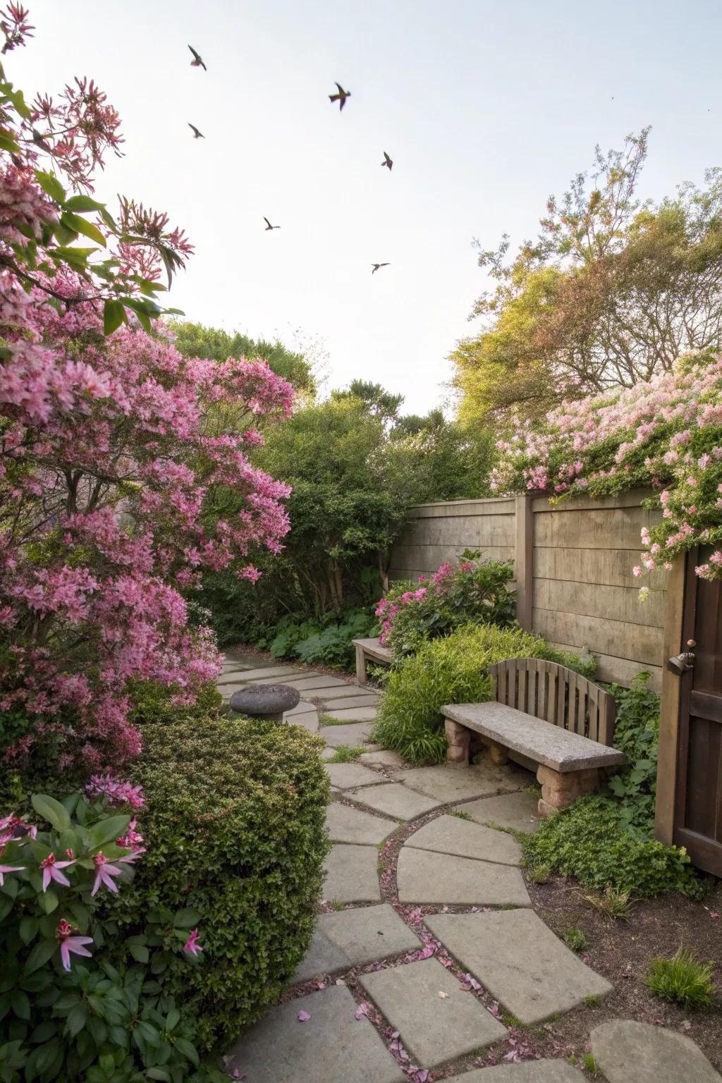 Loropetalum creates a tranquil, meditative space in the garden.