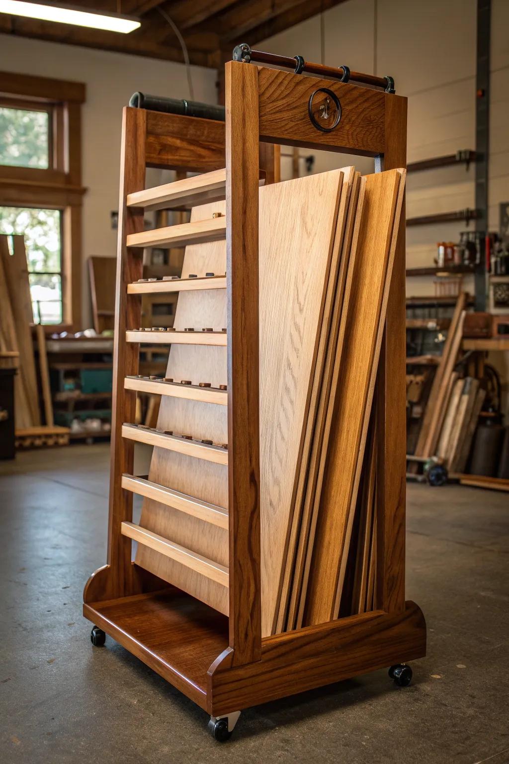 Elevate your workshop with the perfect blend of mobility and craftsmanship: the rolling sheet rack.