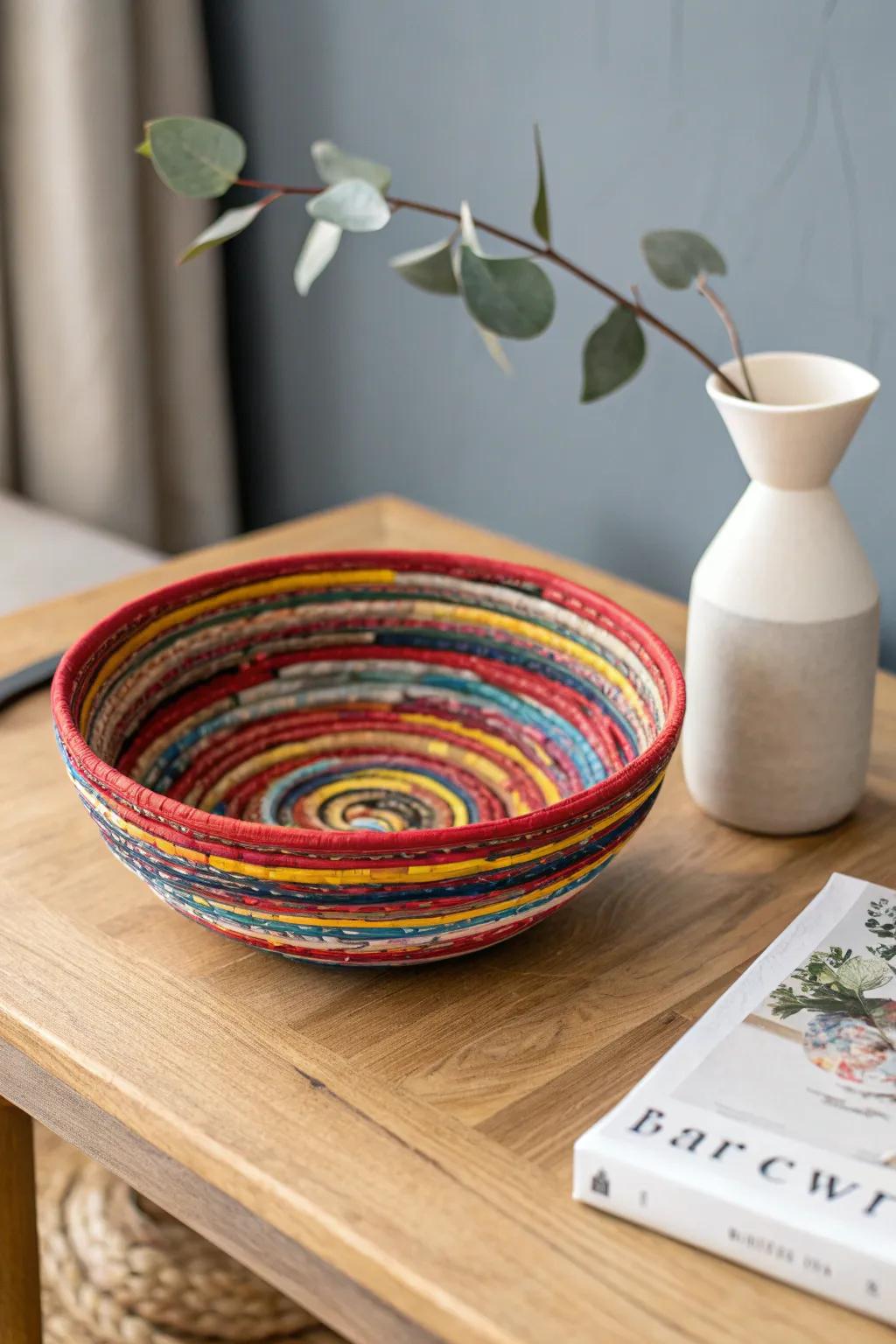 Discover the art of upcycling with these stunning magazine bowls, perfect for adding a splash of color and a touch of eco-friendly elegance to your space.