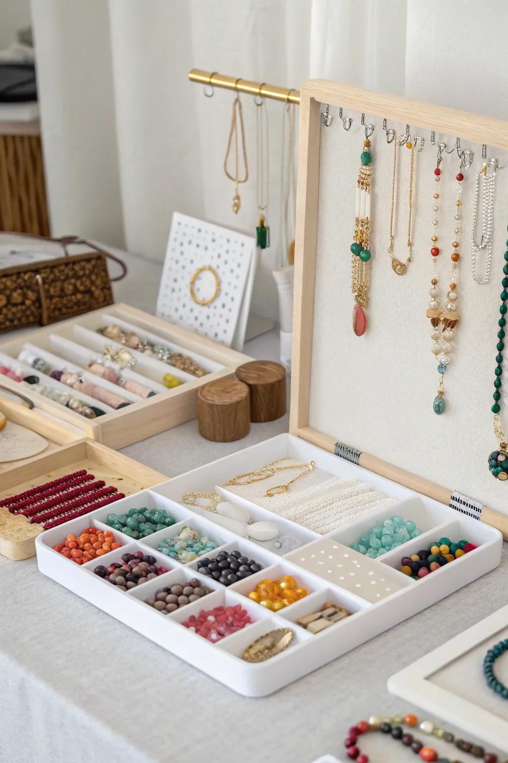 Jewelry-making station: crafting personal adornments with flair.