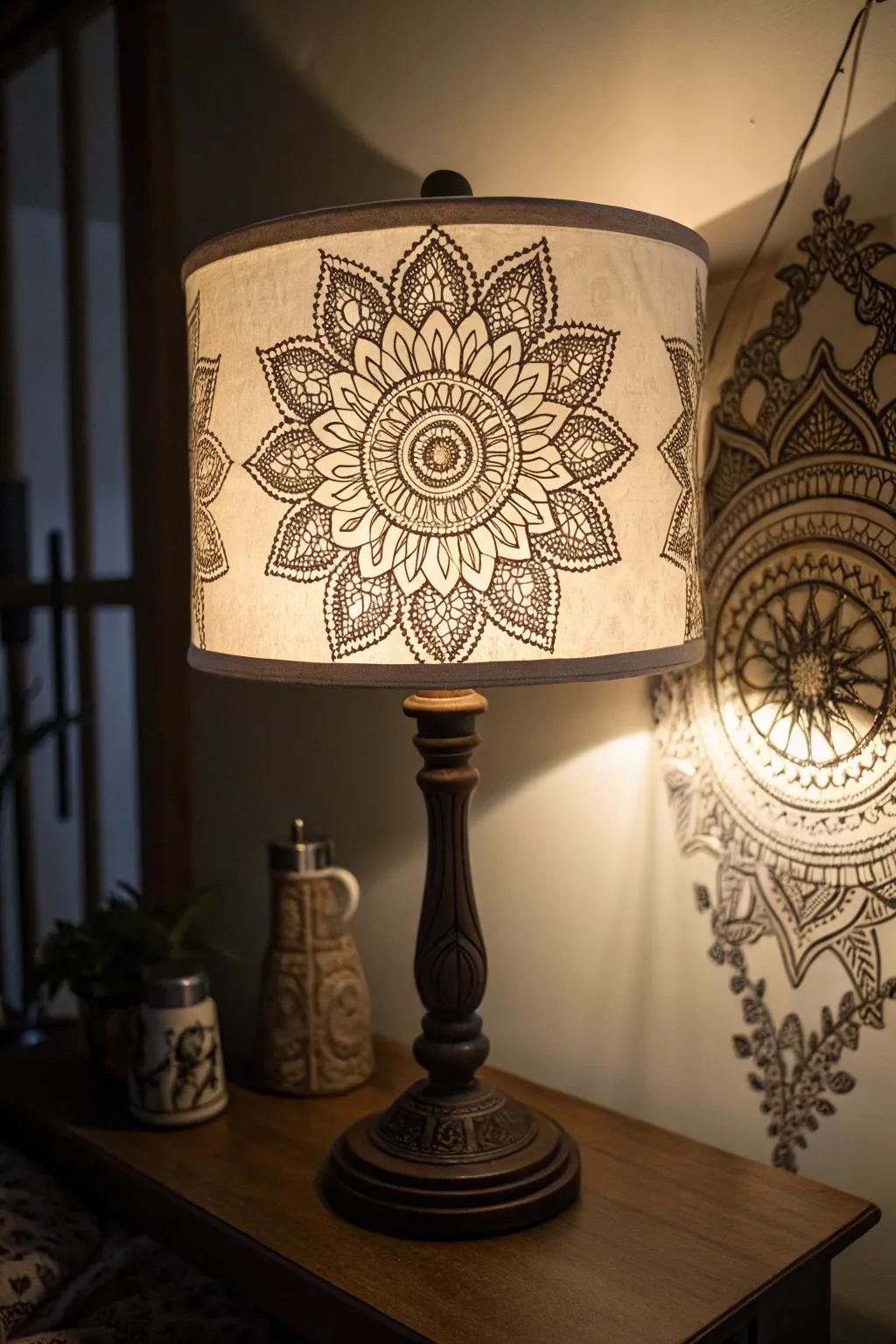 Mandala lampshades create enchanting shadows and light effects.