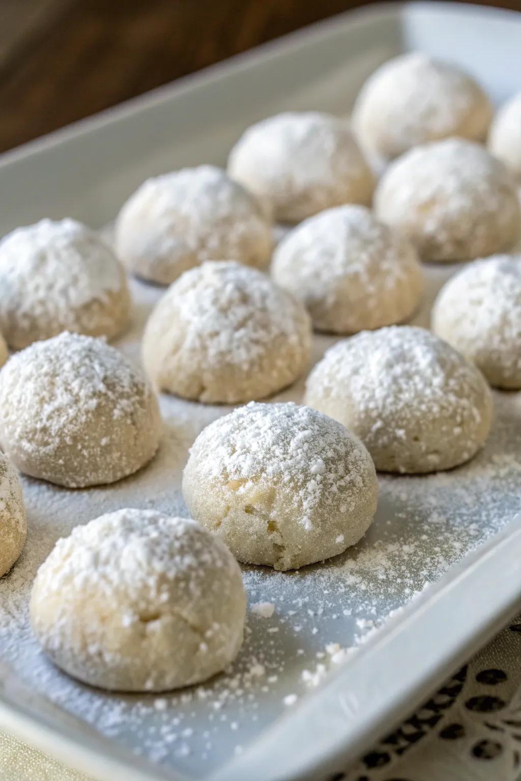 A tempting platter of Mexican wedding cookies ready to be savored.