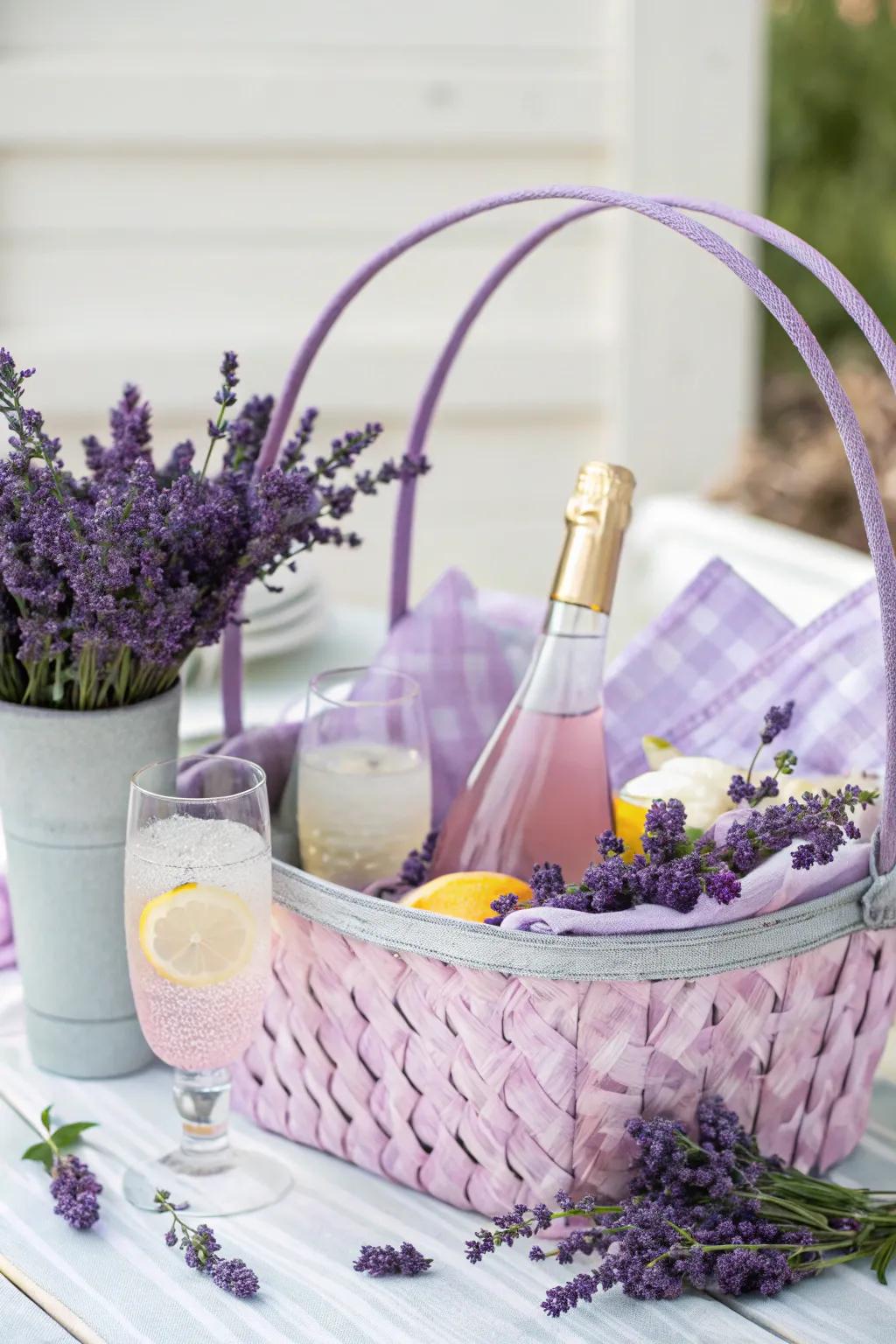 Lavender lemonade adds a floral twist to your mimosa basket.