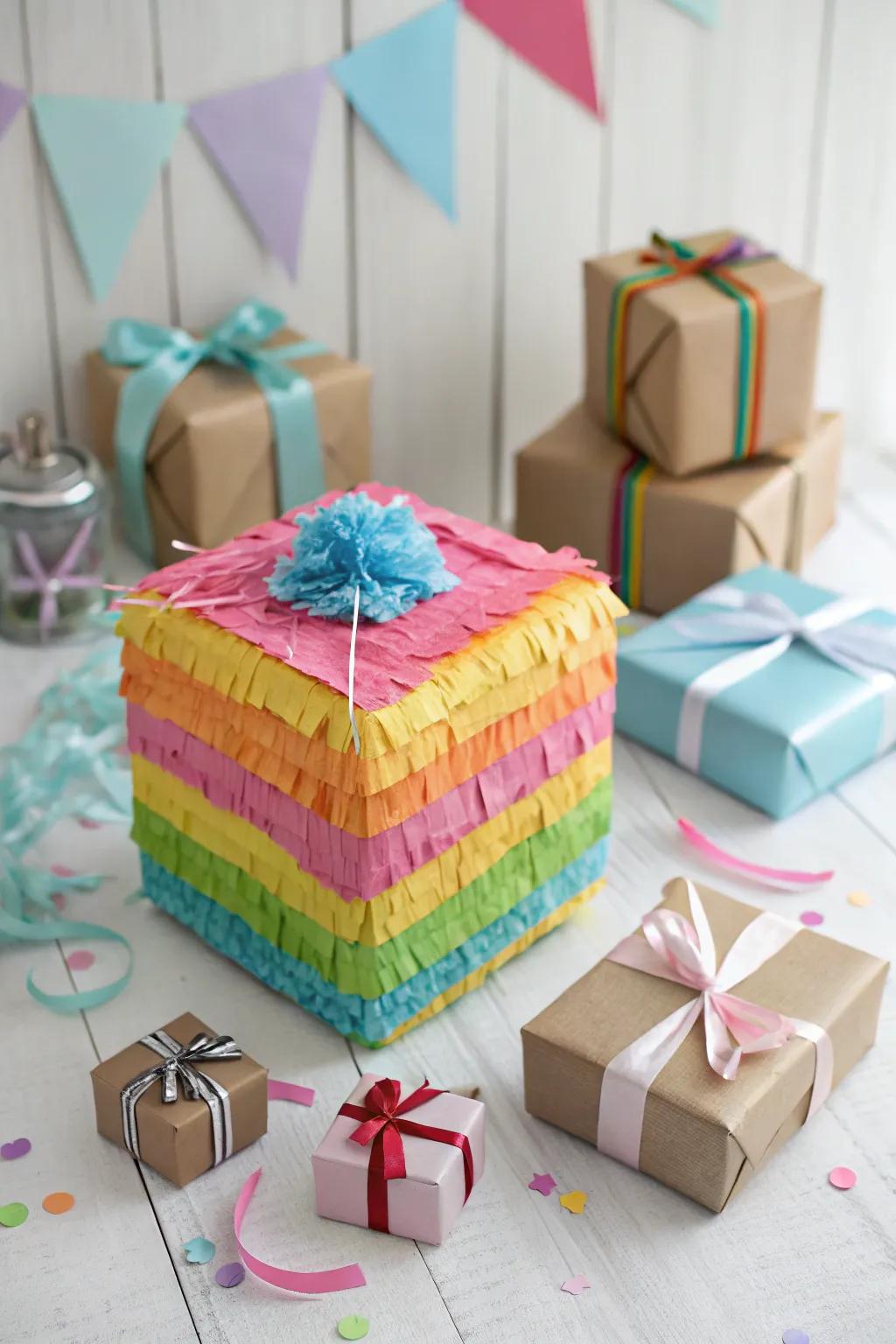 A modern surprise box mini piñata, ideal for unexpected delights.