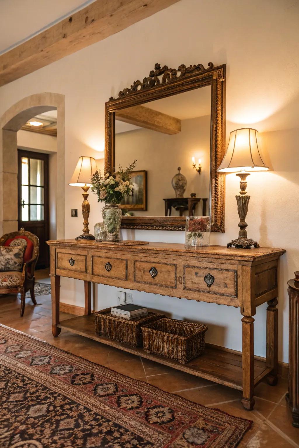 Antique mirrors bring history and charm.