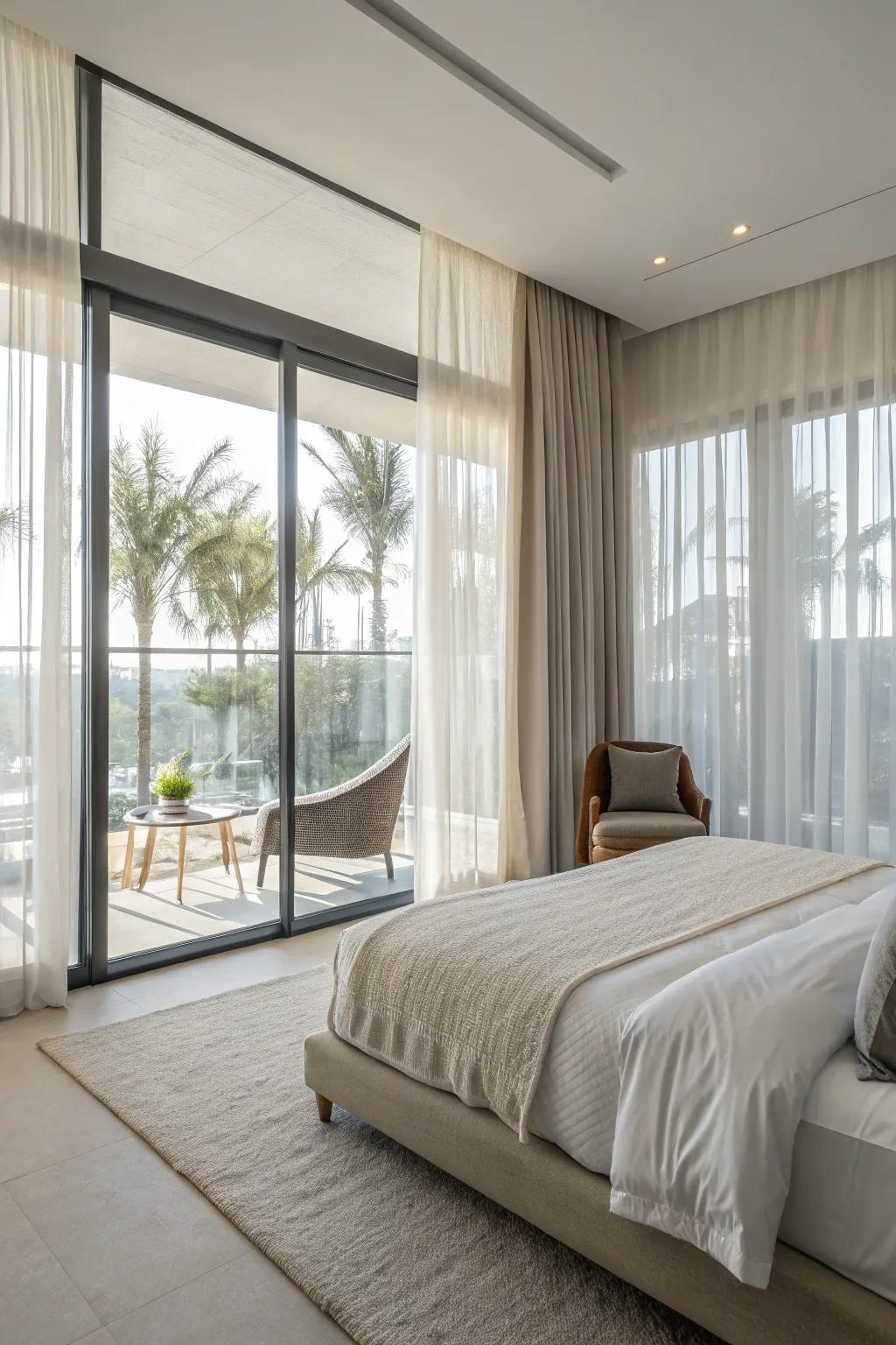 Natural light enhances the airy atmosphere of this modern bedroom.