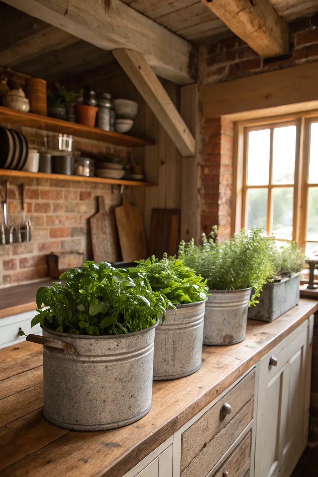 Repurposed containers add character and charm.