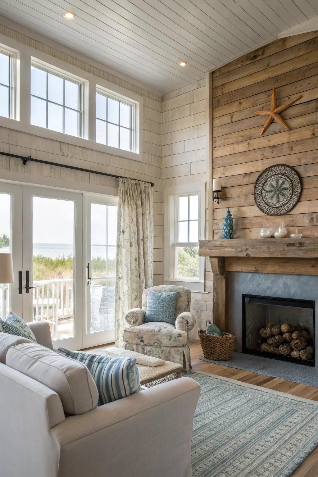 Shiplap creates a warm and inviting coastal feel.