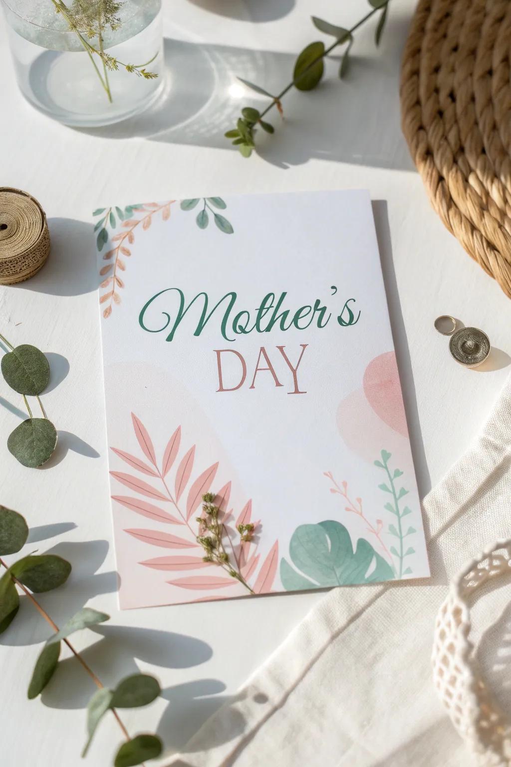 Invite elegance with pastel hues: a minimalist Mother's Day card that speaks volumes.