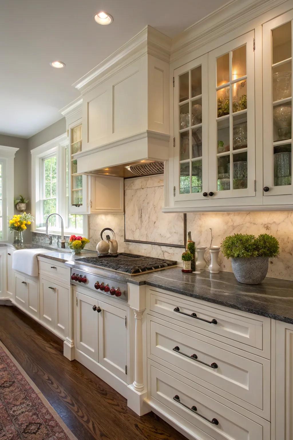 Classic kitchen featuring a timeless soapstone backsplash.