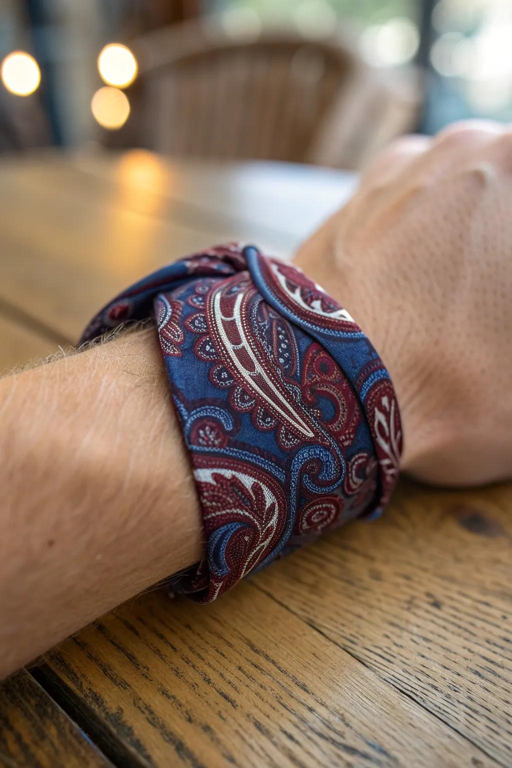 Elevate your style with a unique necktie bracelet – where craftsmanship meets sustainability.