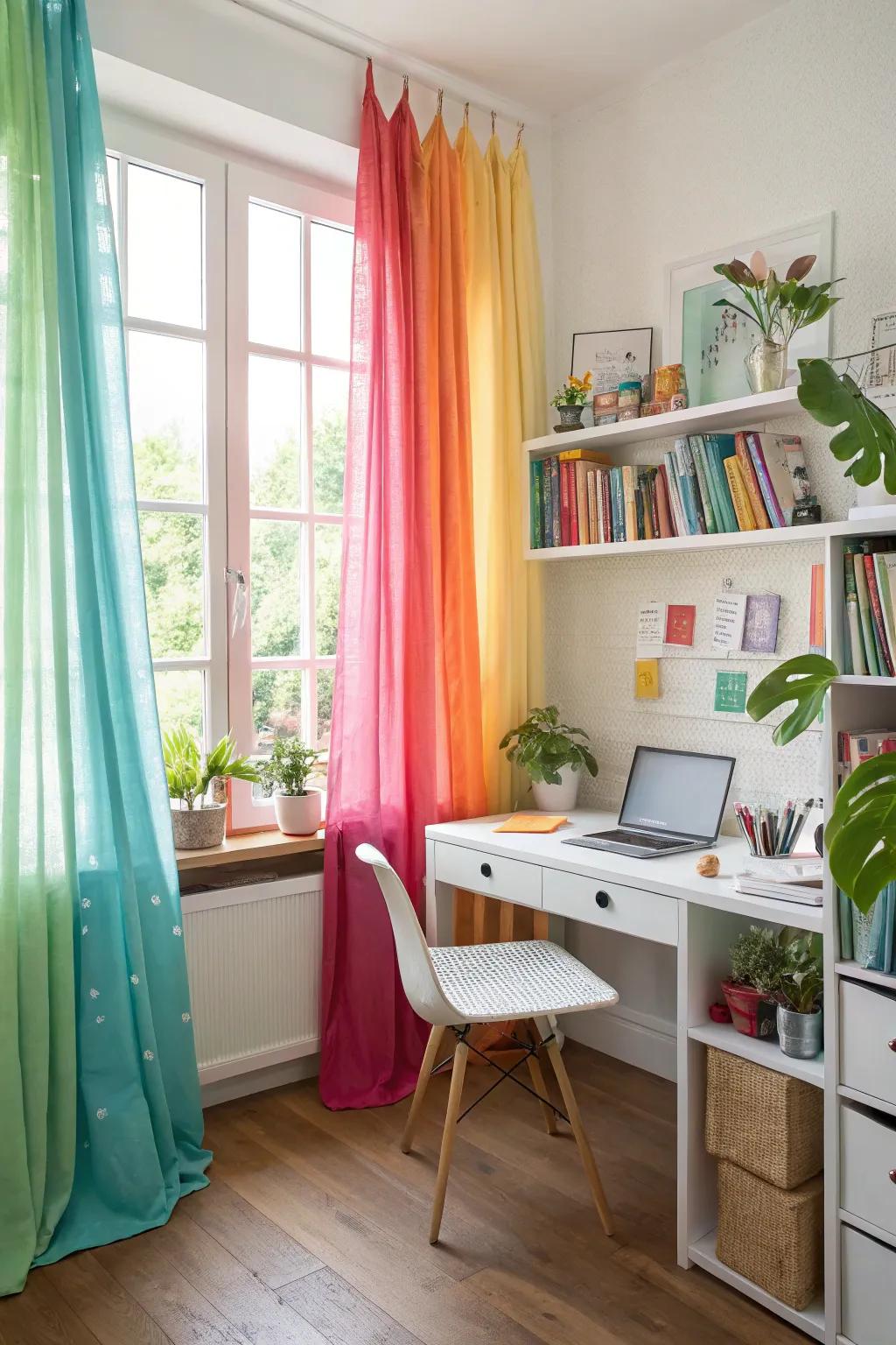 Colorful curtains make a bold and vibrant statement.