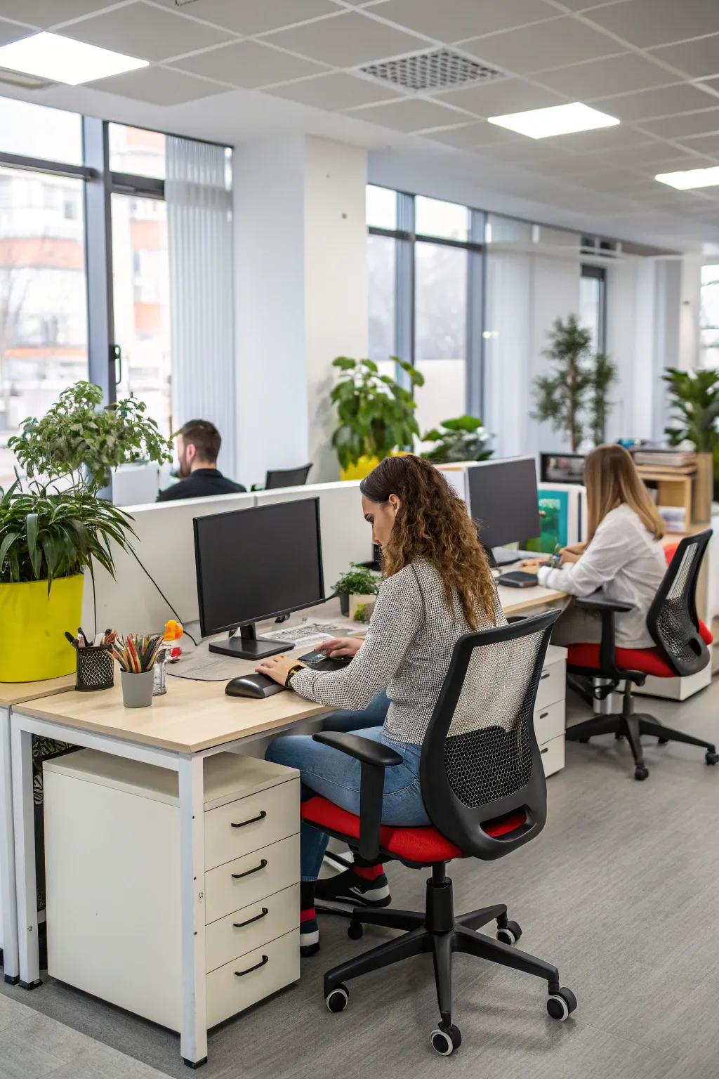 Ergonomic furniture supports comfort and productivity in the workplace.