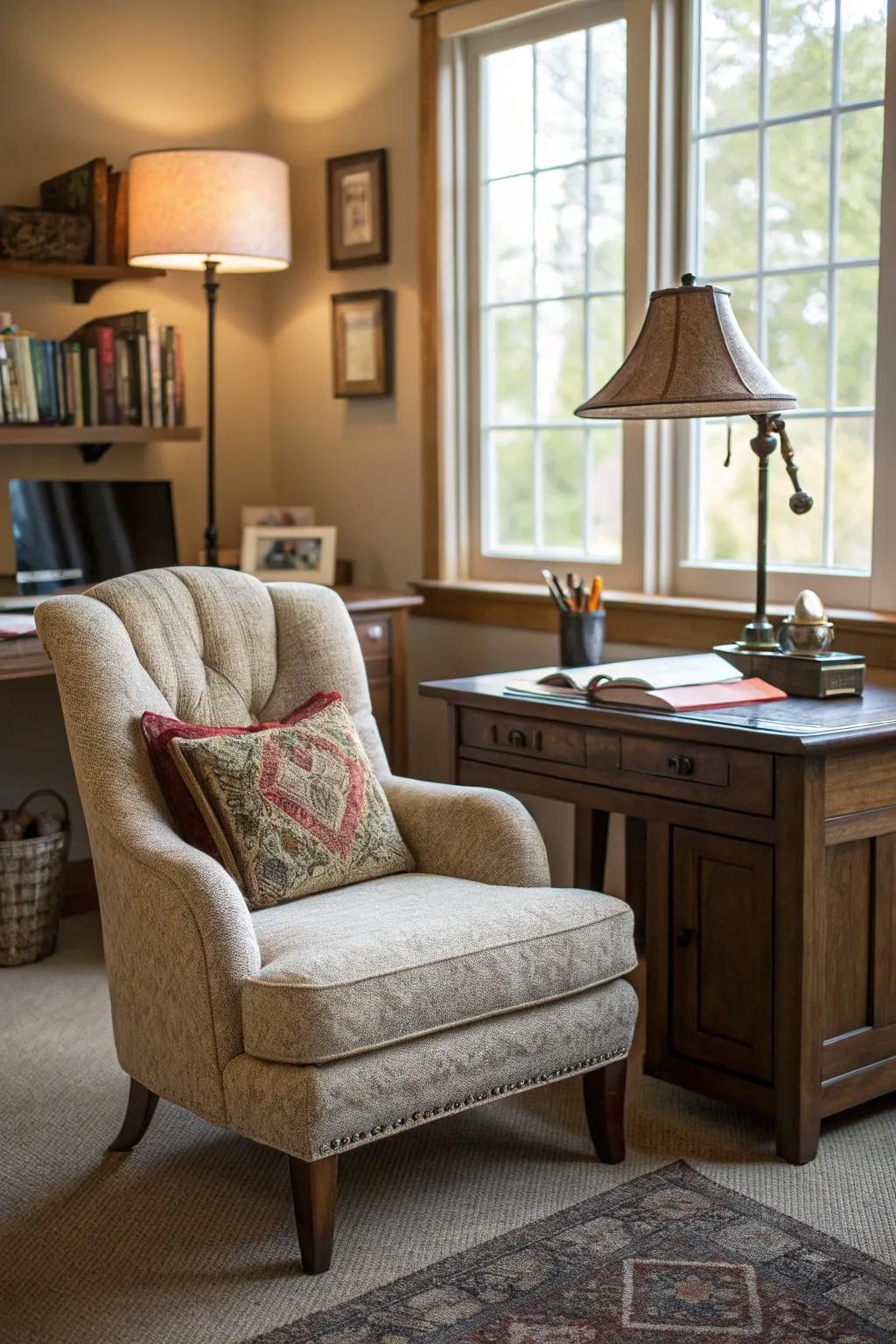 A comfortable nook for relaxation can enhance your work-life balance.