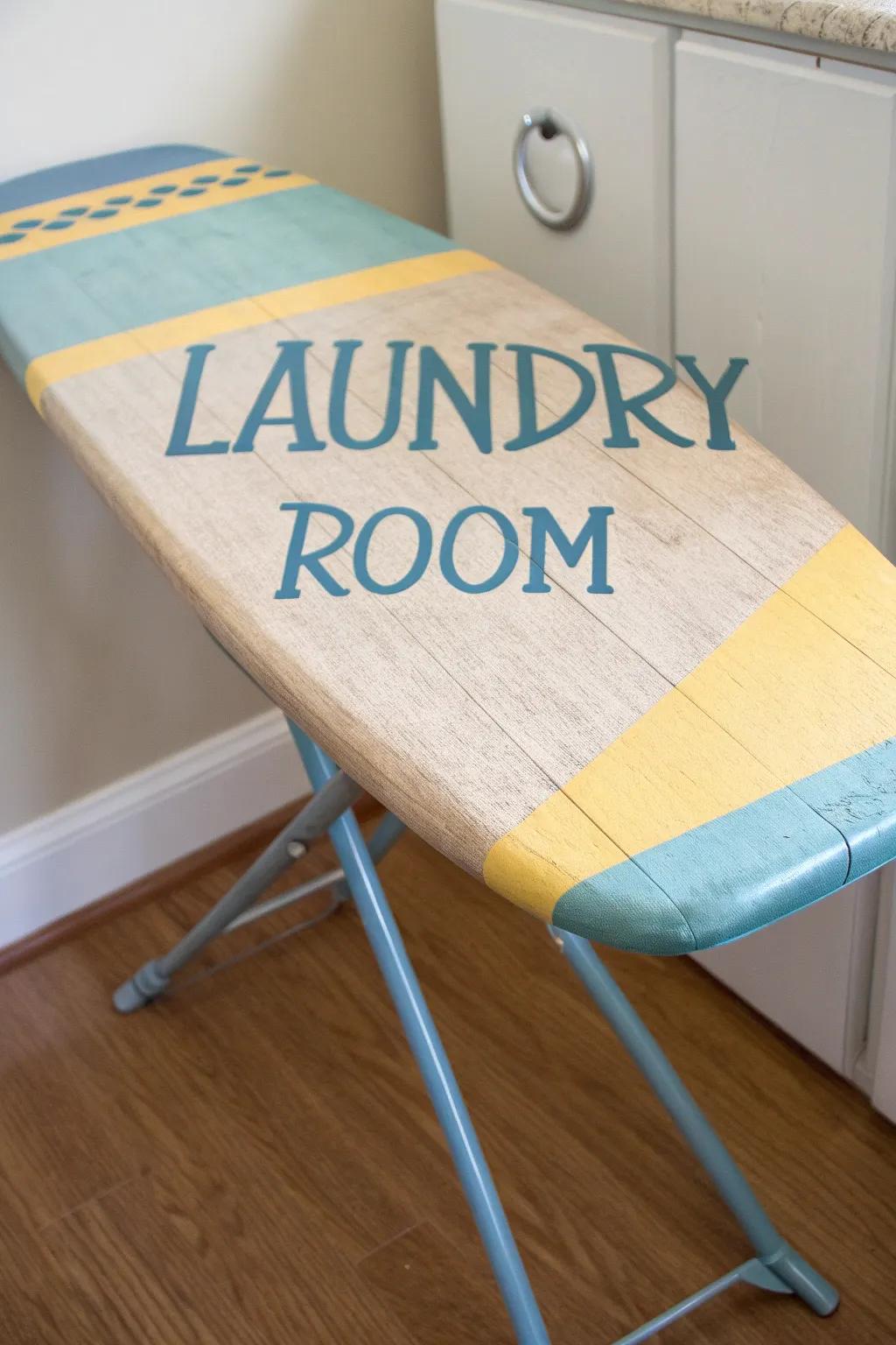 Add charm to your laundry room with a painted ironing board sign.