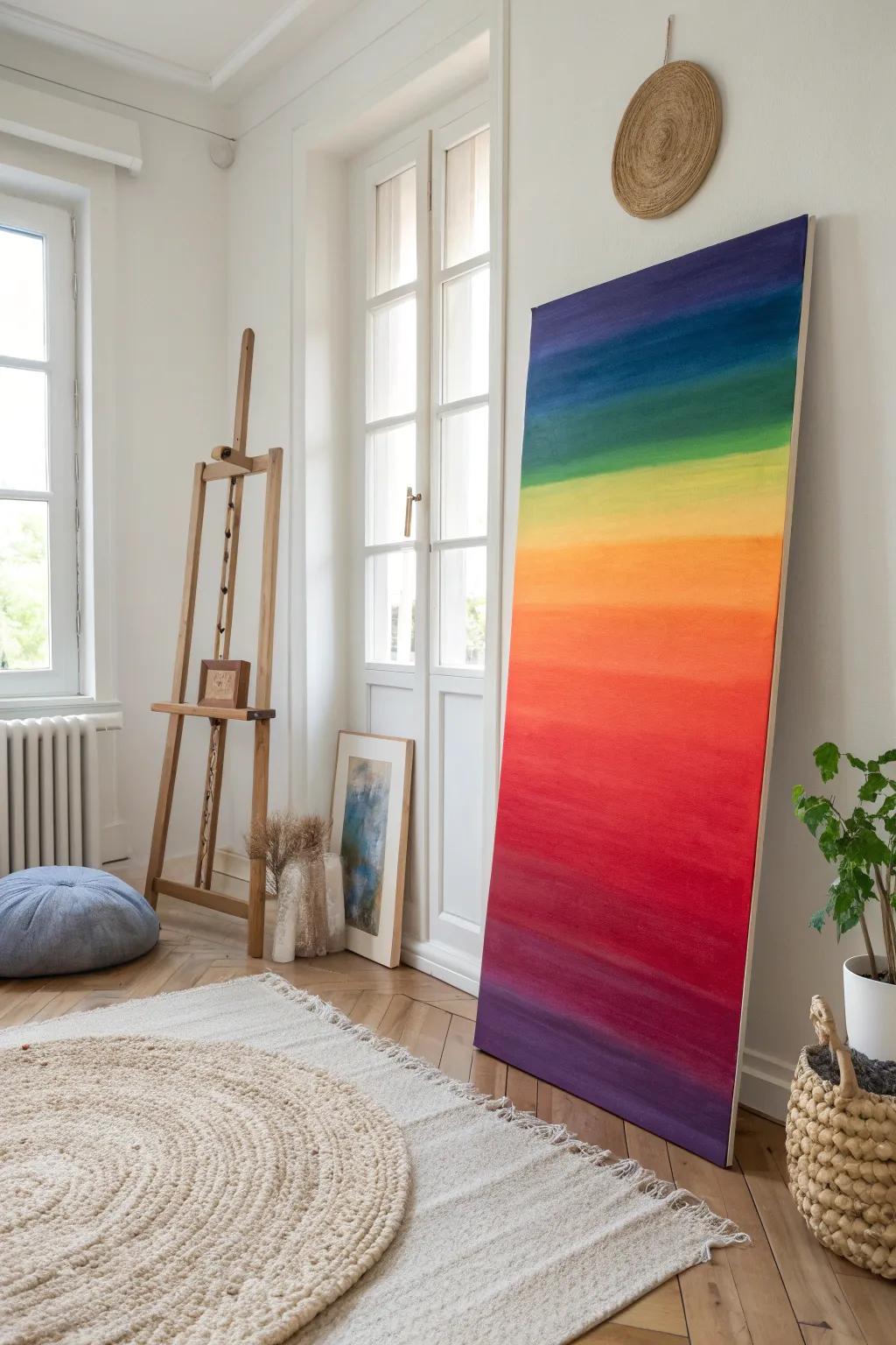 Transform your space with a burst of color and creativity. 🌈✨ Discover the beauty of vibrant rainbow gradients on canvas, perfect for a minimalist & boho-inspired home.