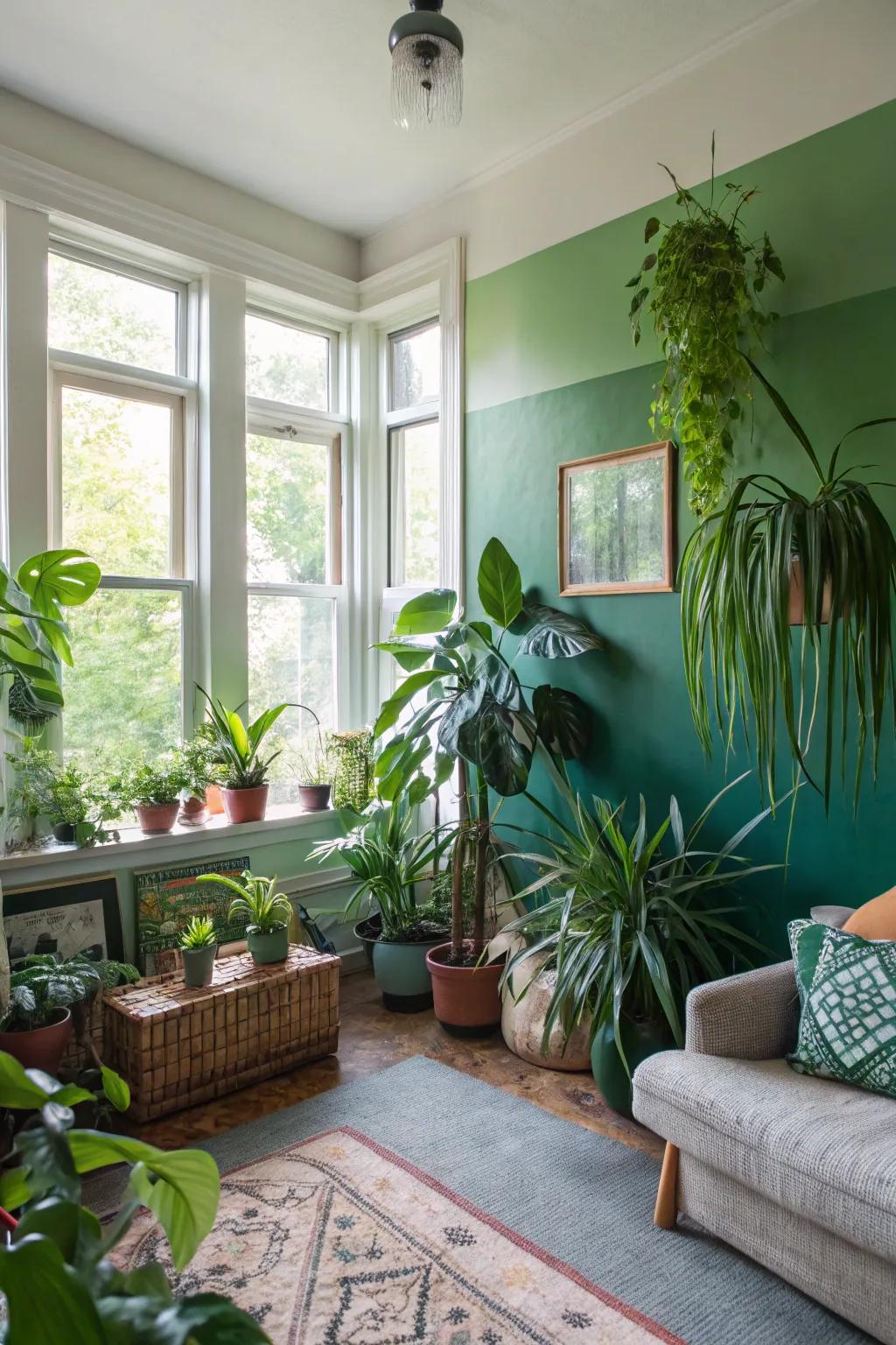 Infuse your space with nature using a vibrant green ombre wall.