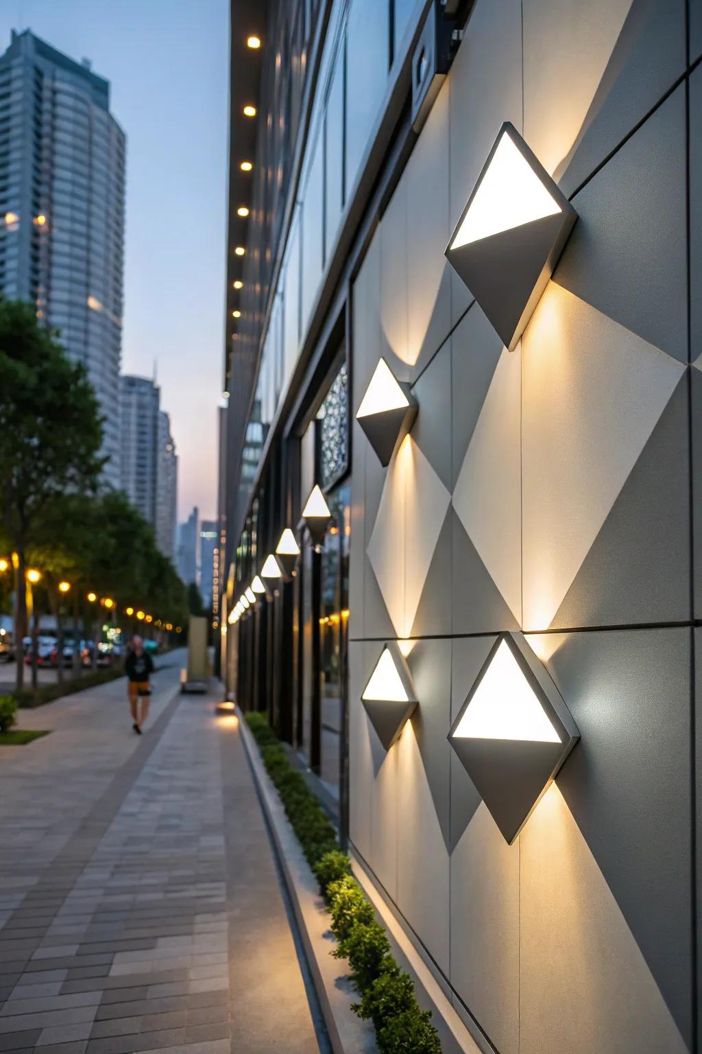 Geometric sconces bring an artistic element to outdoor lighting.