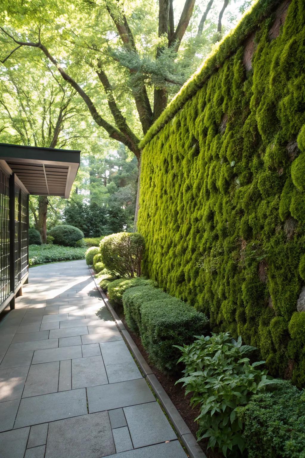 Preserved moss walls offer low-maintenance greenery.