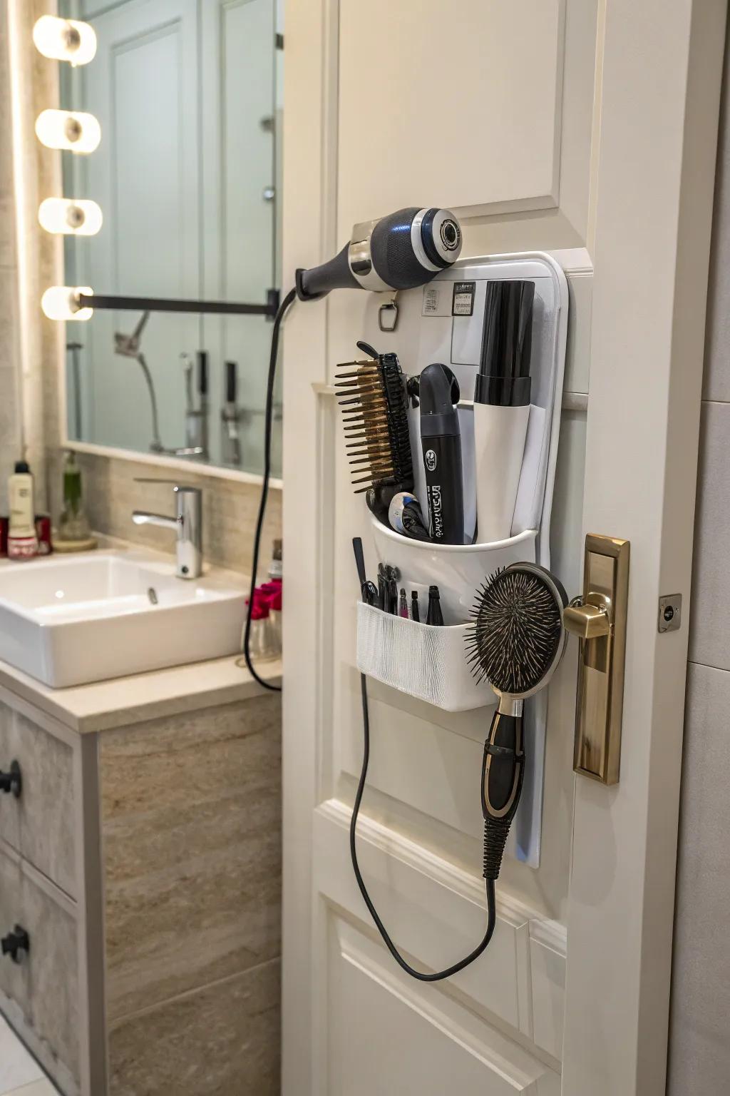 Tidy up your hair tools with an over-the-door organizer.