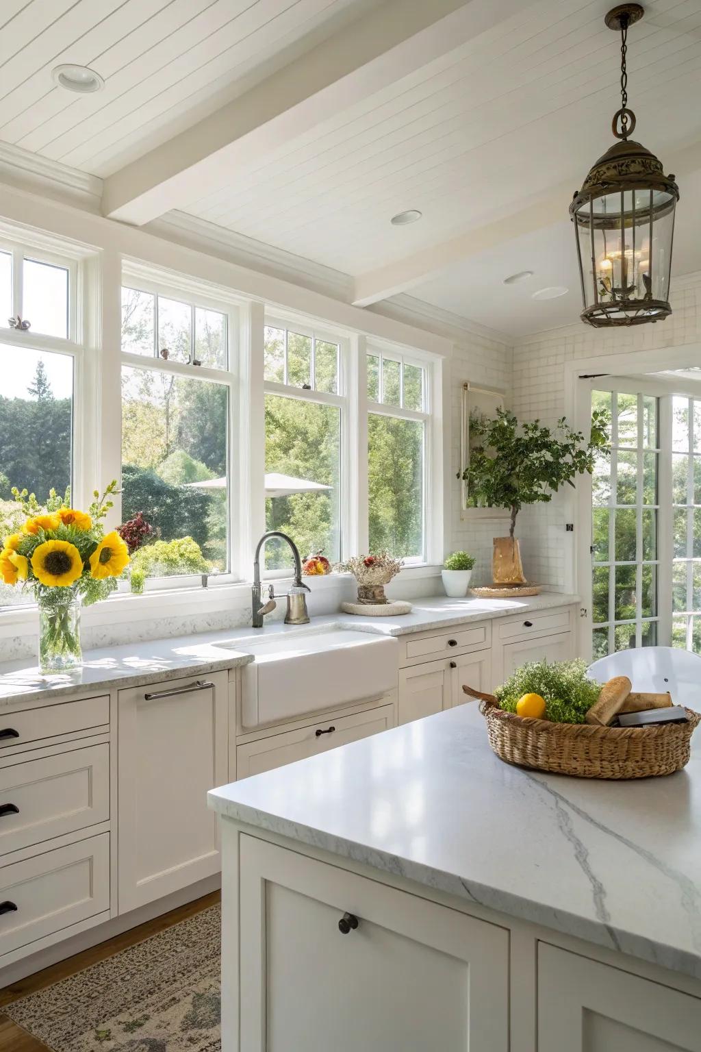 Classic white countertops are timeless and versatile.