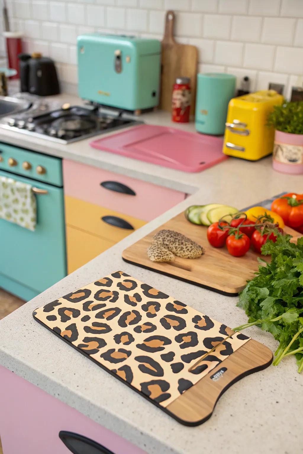 A cutting board with bold animal print designs for a touch of the wild.