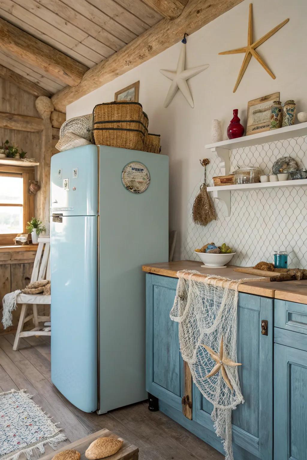 A blue fridge evokes the tranquility of the ocean in your kitchen.