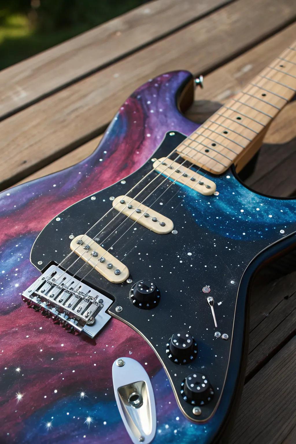 Strum the stars: Transform your guitar with a cosmic galaxy design.