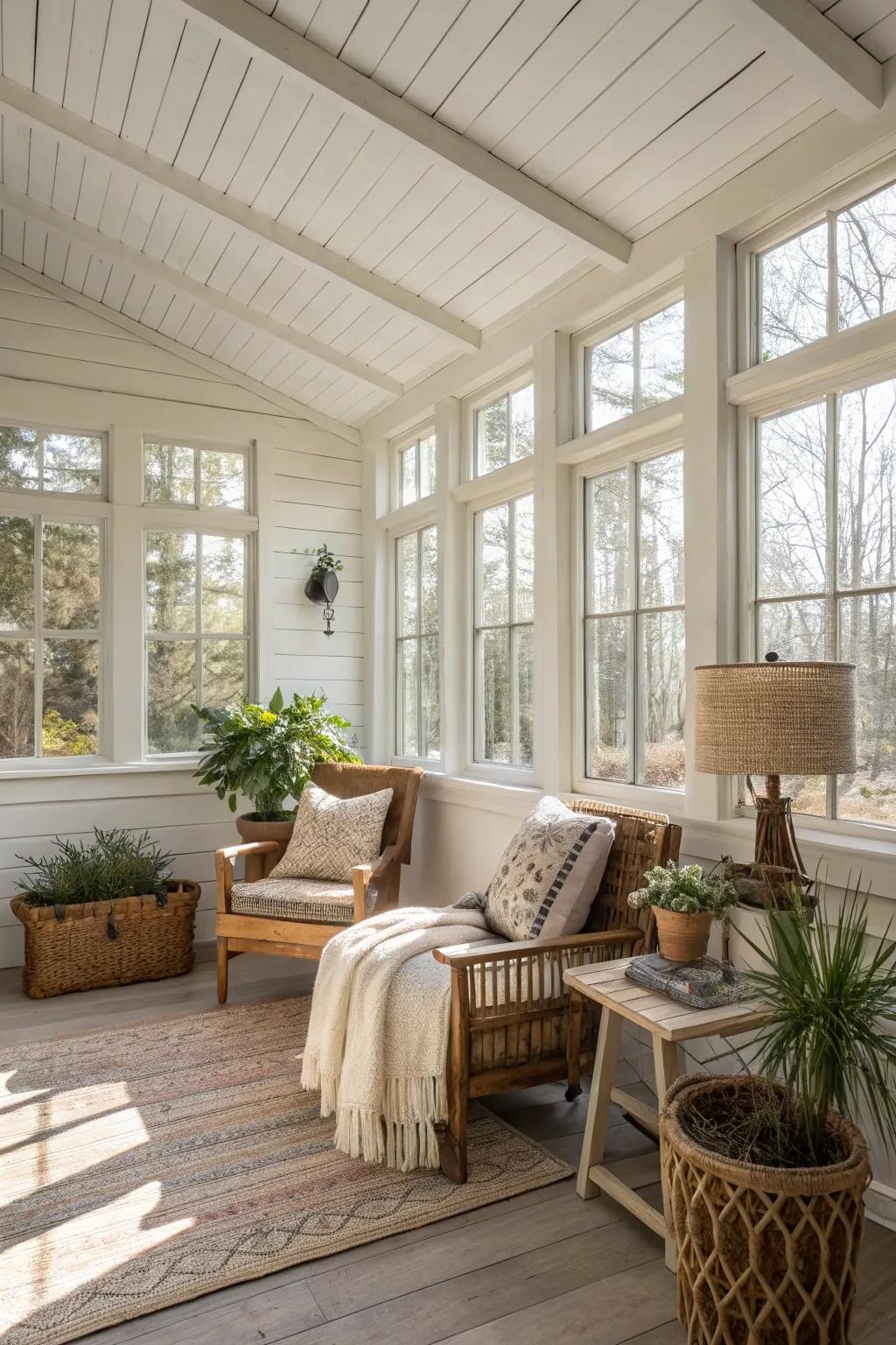 Whitewashed paneling offers a rustic charm with a light, airy feel.