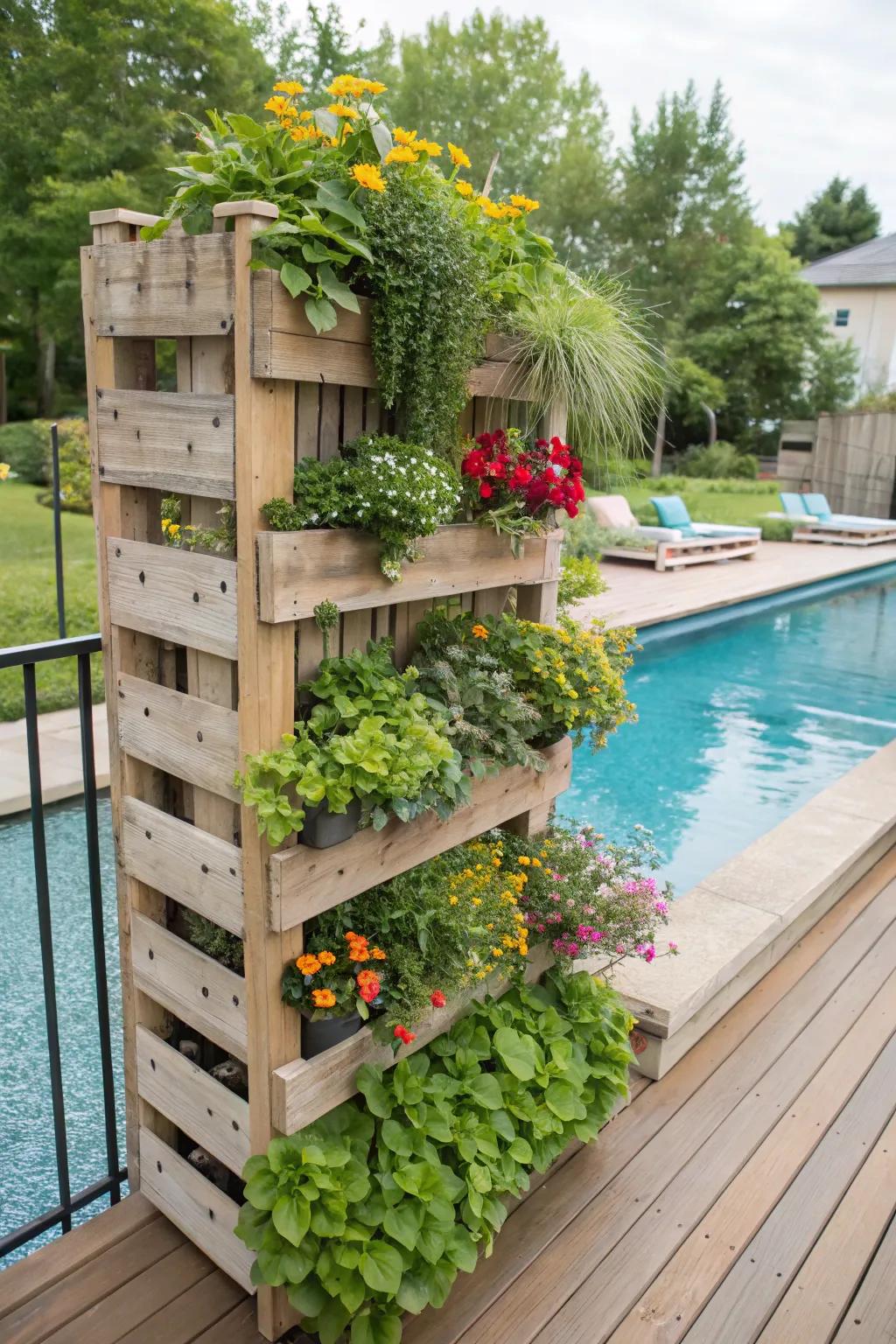 Vertical gardens add lush greenery to your pallet deck.