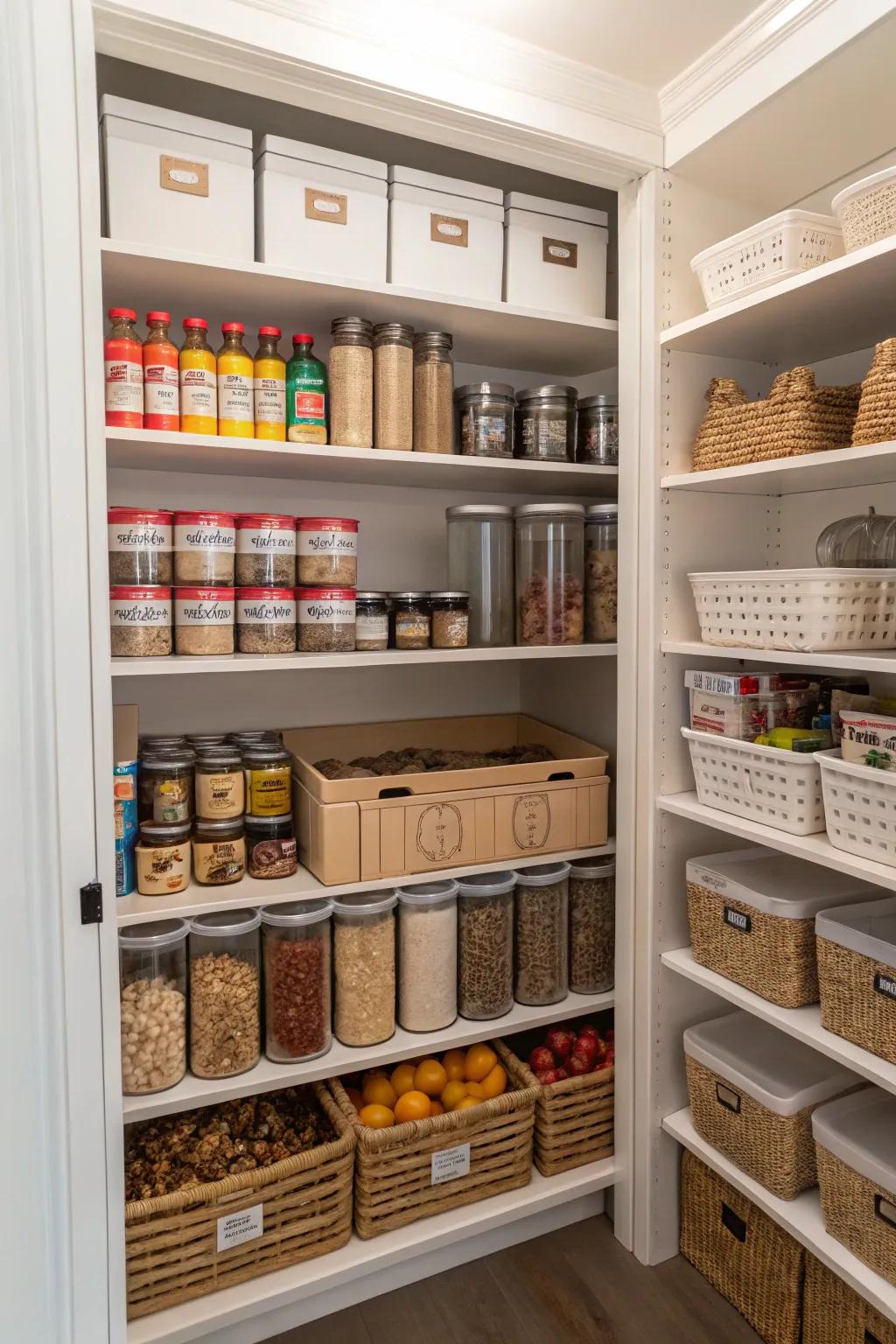 Organized pantry zones for efficient storage.