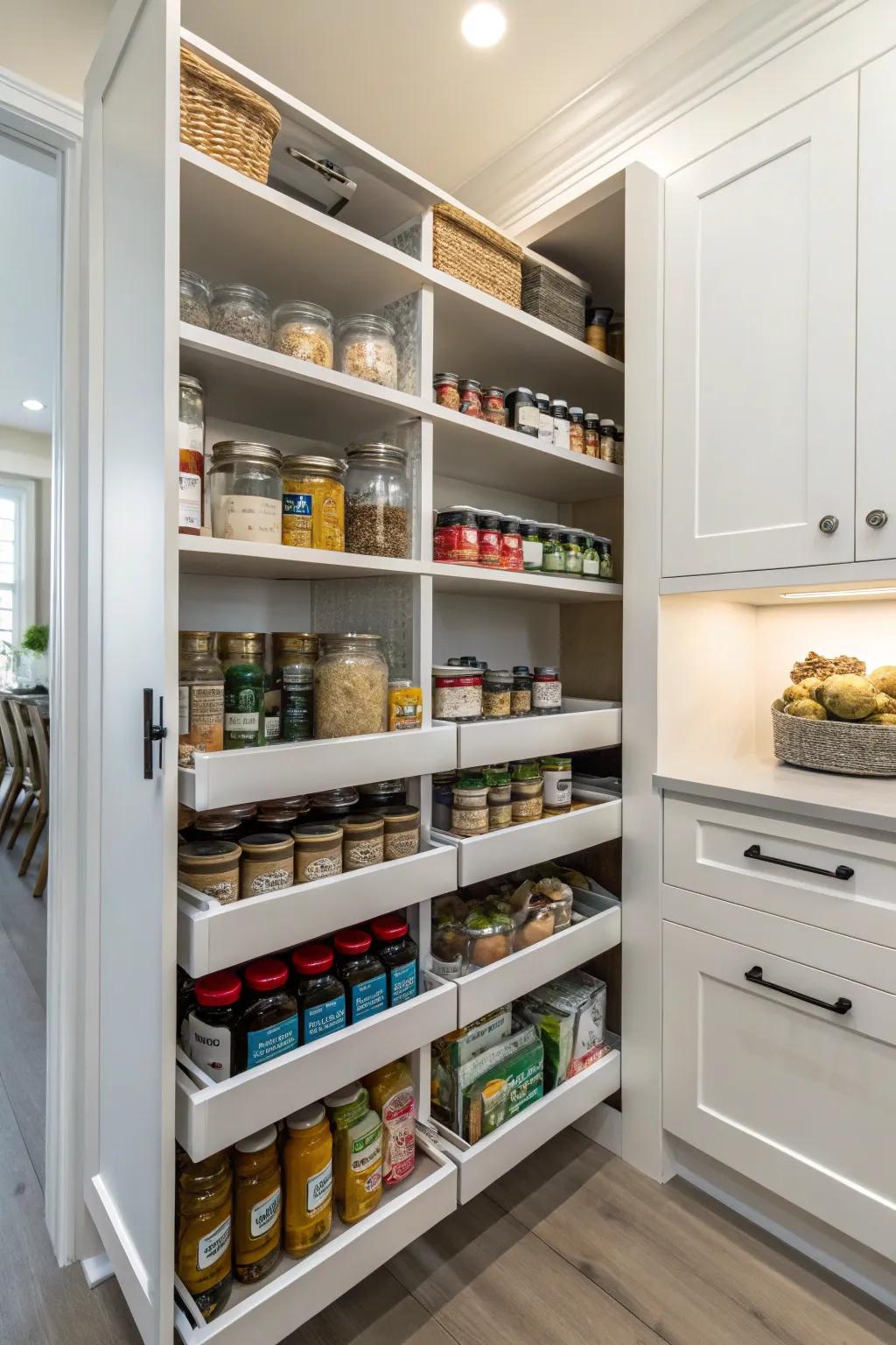 Pull-out shelving makes accessing items in tight spaces a breeze.