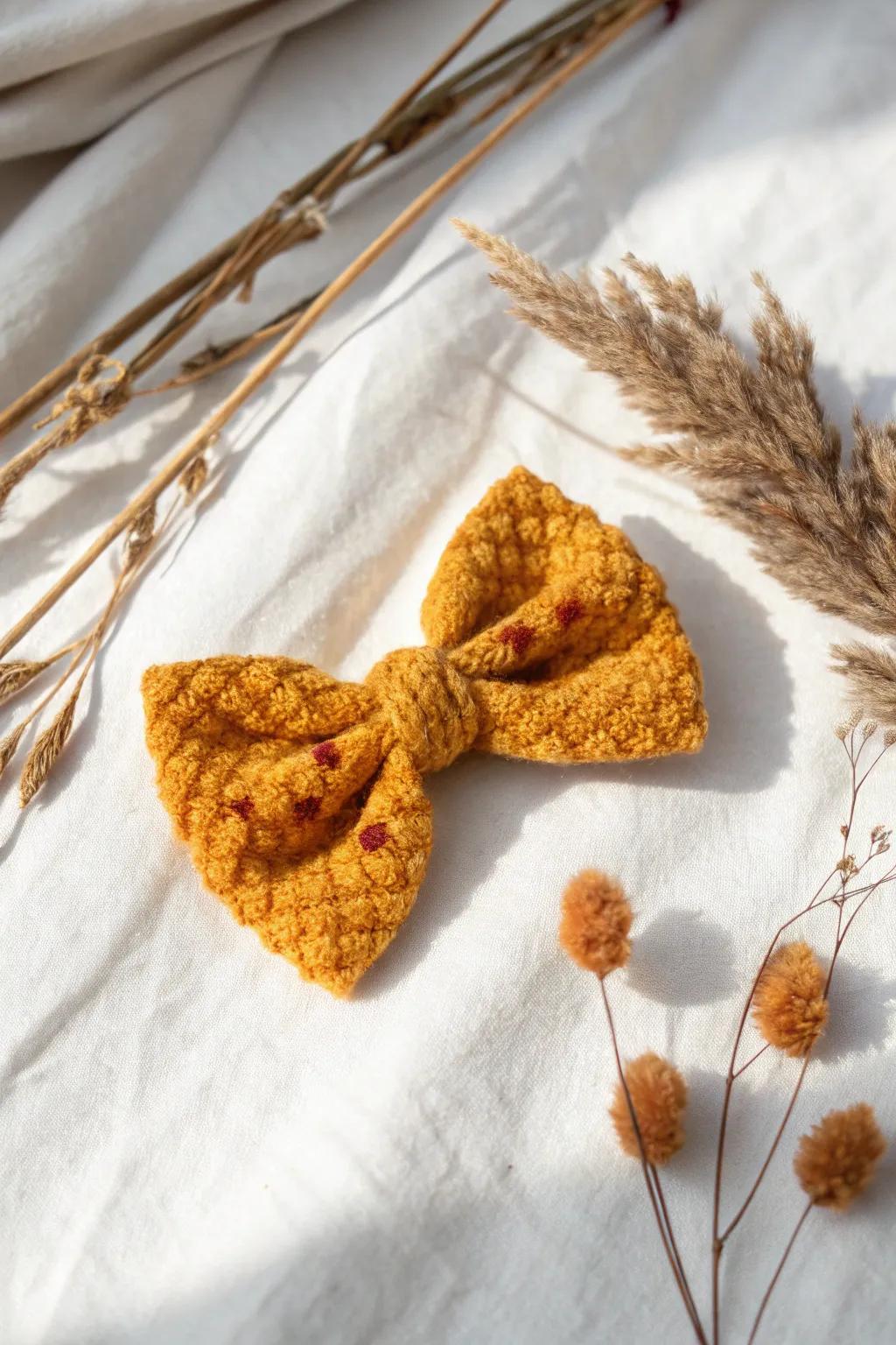 Whimsical charm meets minimalist elegance with this handcrafted pom-pom bow.