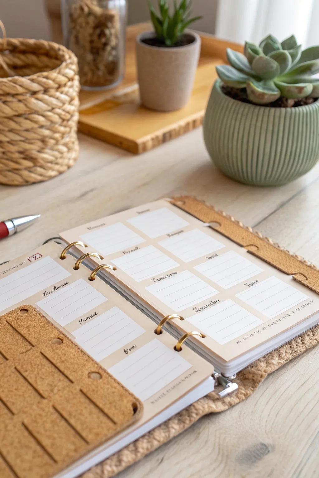 Organize sustainably with stylish cork tabs – the perfect blend of simplicity and eco-friendly elegance for your planner.