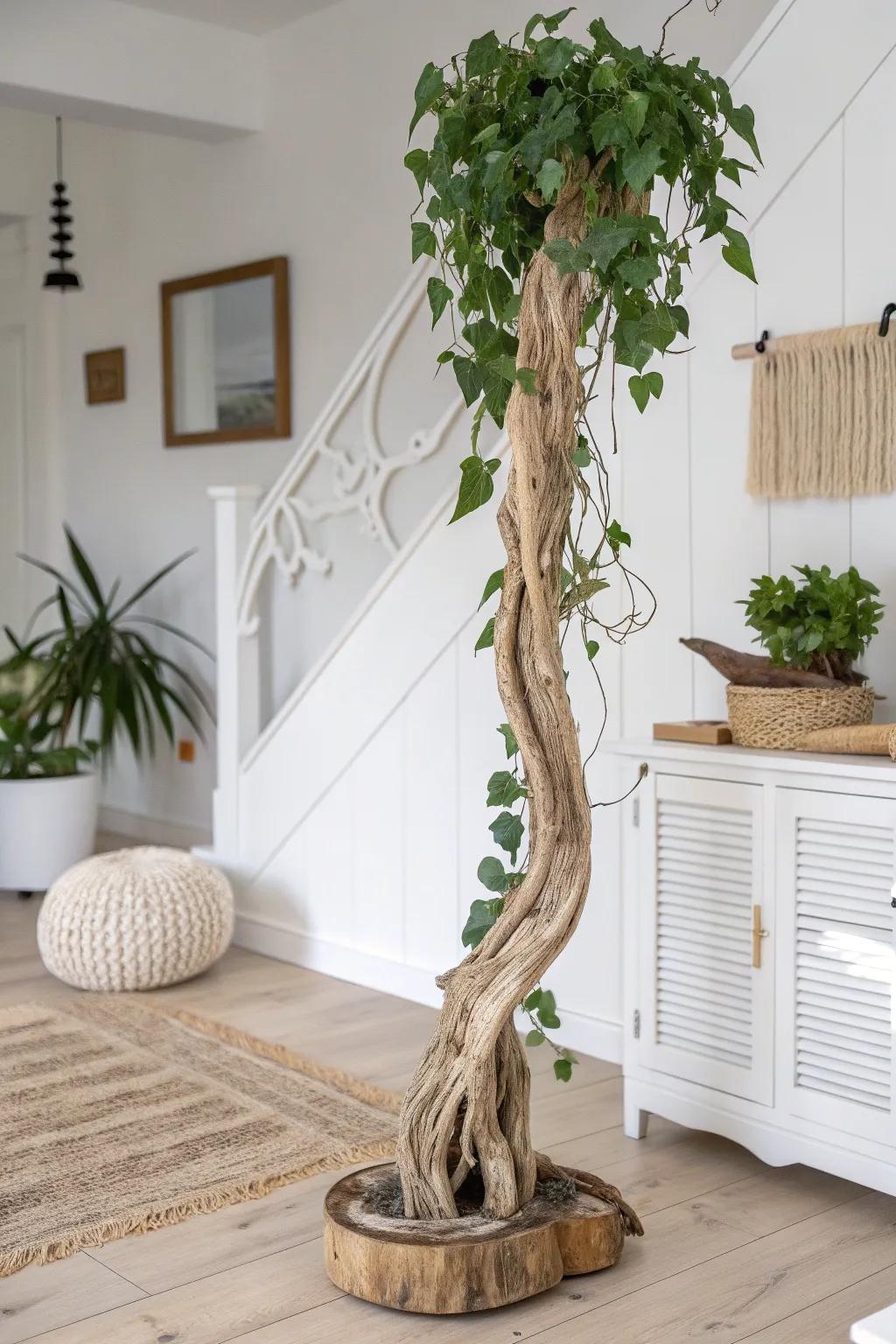 Elevate your indoor garden with the artistic charm of a driftwood plant pole.