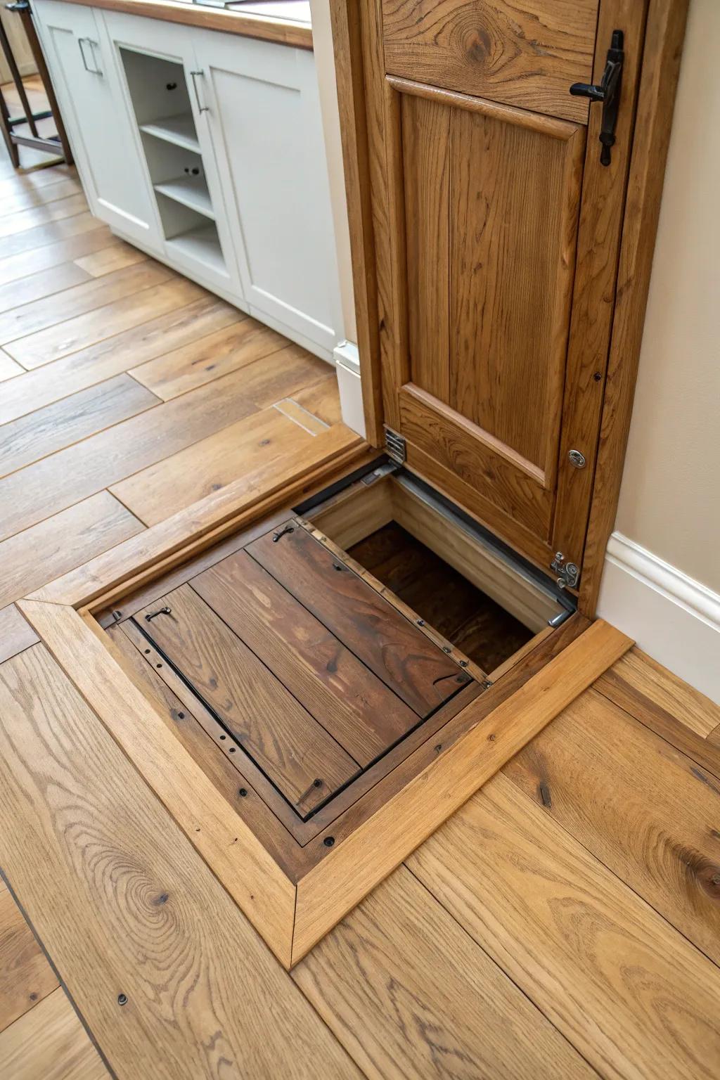 Hidden trap doors add a touch of mystery while serving functional needs.