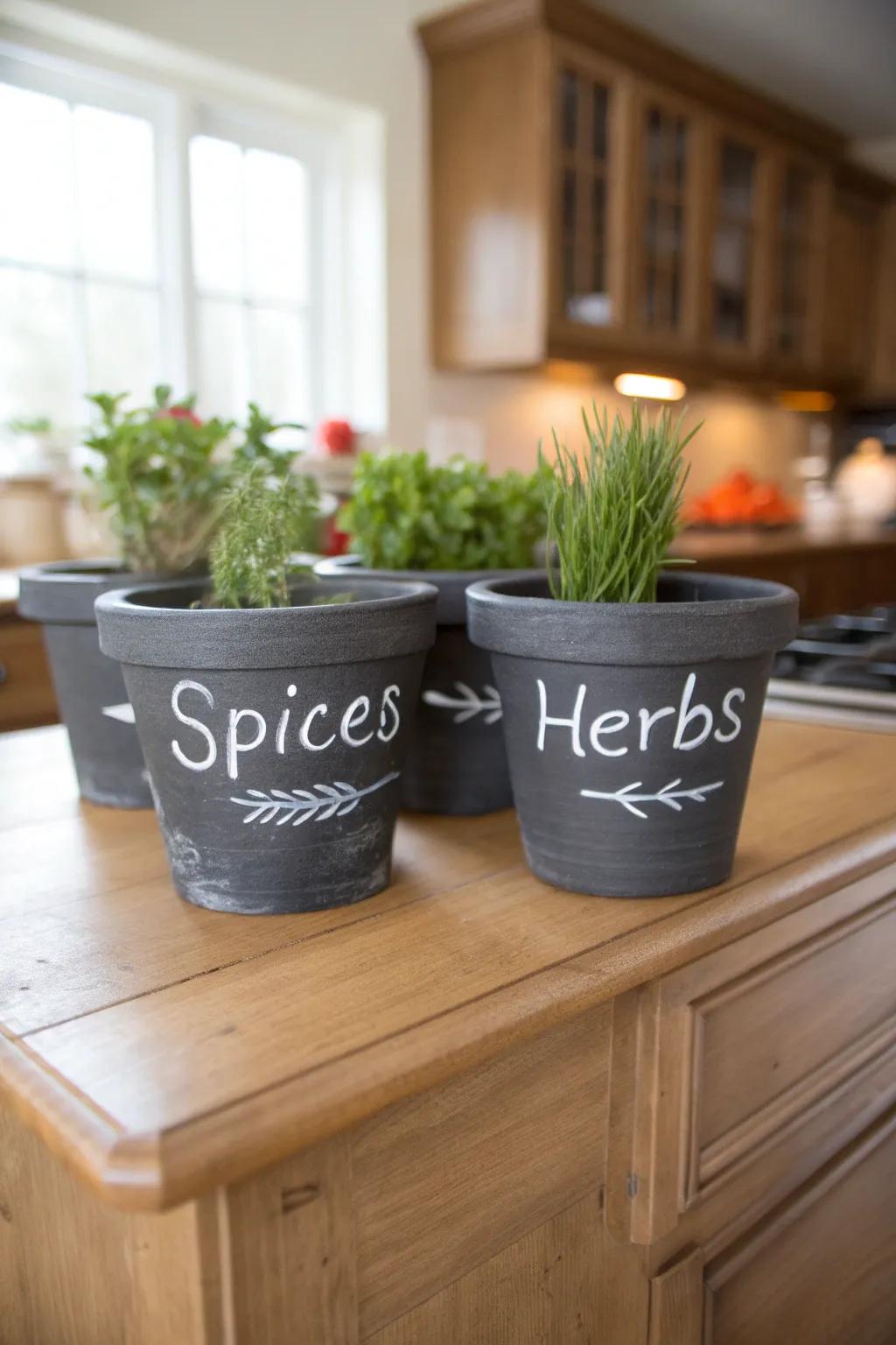 Chalkboard paint allows for creative and changeable pot designs.