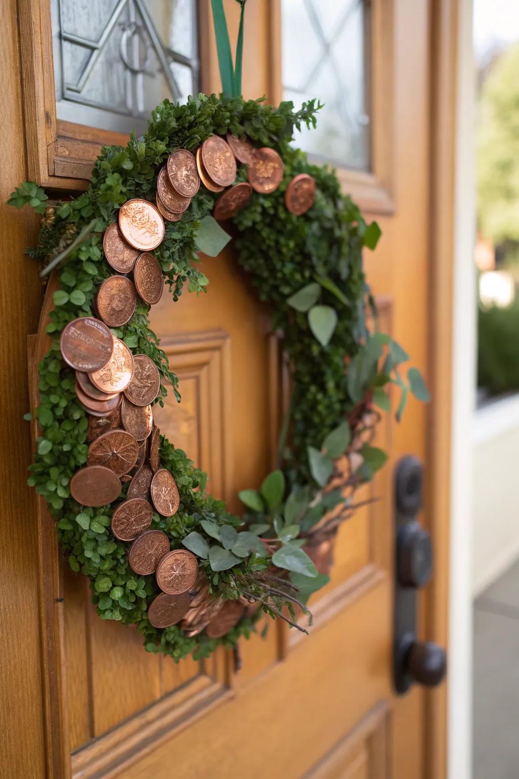 A penny wreath adds a festive and personal touch to your decor.